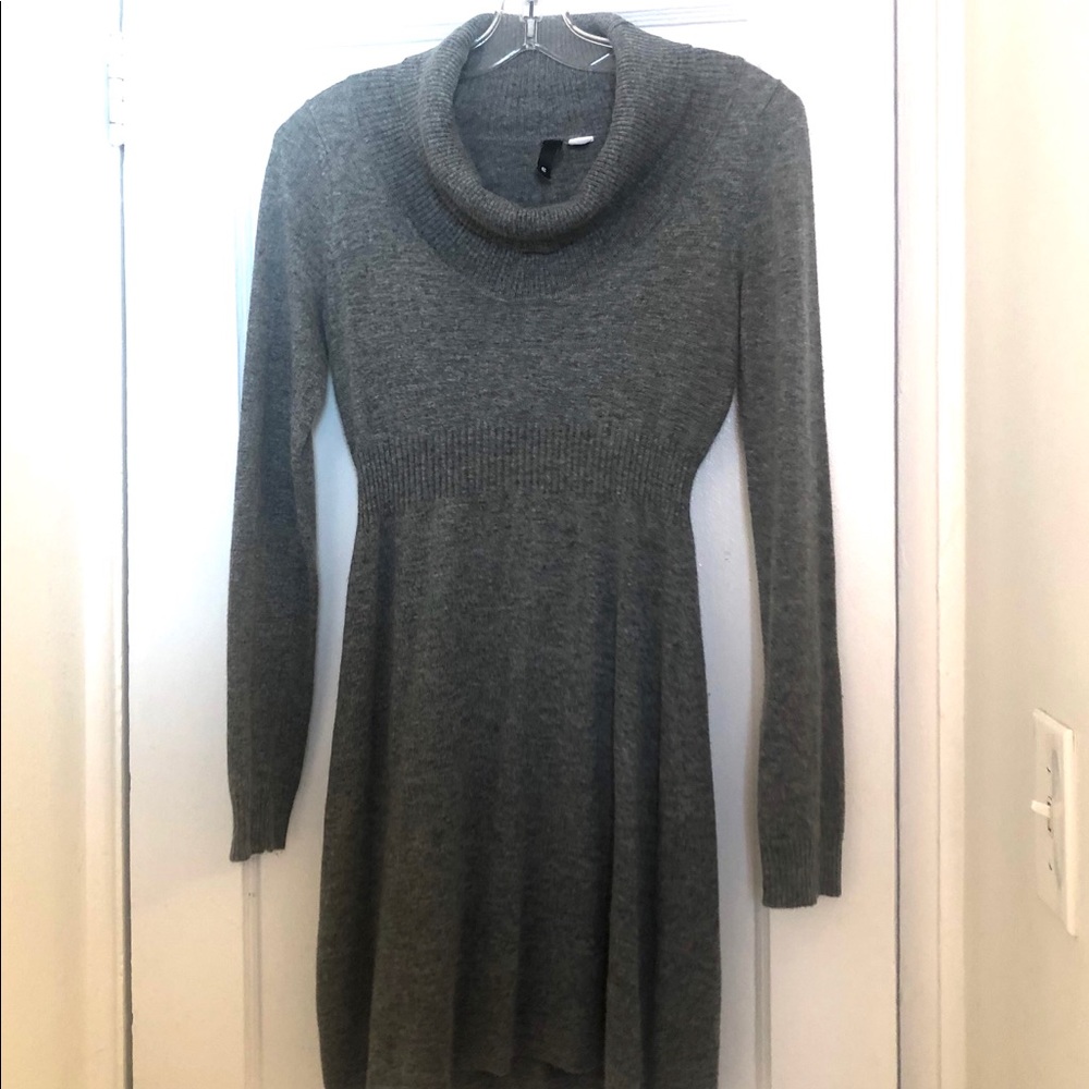Grey, fitted sweater dress.